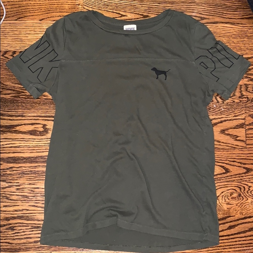 PINK victoria’s secret camo green t-shirt